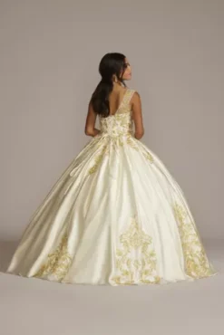 Illusion Cap Sleeve Pleated Quince Ball Gown 7 Illusion Cap Sleeve Pleated Quince Ball Gown -Blissful Brides Shop FR2204 IVYGOLD QUINCE PROD12 153