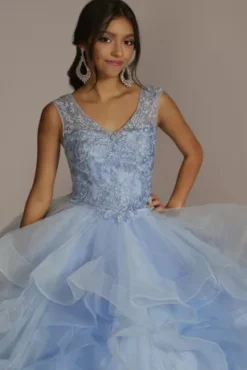 Two-Piece Embellished Lace Quince Gown -Blissful Brides Shop FR2205 LIGHTBLUE QUINCE PROD12 047