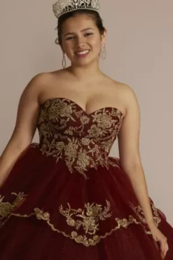 Tiered Quince Dress With Interchangeable Sleeves 28 Tiered Quince Dress With Interchangeable Sleeves -Blissful Brides Shop FR2208 MWINEGOLD QUINCE20PROD5 119