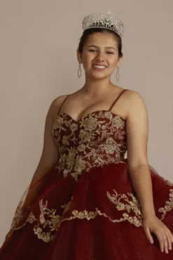 Tiered Quince Dress With Interchangeable Sleeves 26 Tiered Quince Dress With Interchangeable Sleeves -Blissful Brides Shop FR2208 MWINEGOLD QUINCE20PROD5 259