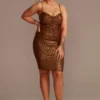 Knee-Length Sequin Sheath Dress With Back Slit -Blissful Brides Shop GS28013V1 TAWNY PARTY PROD7 033