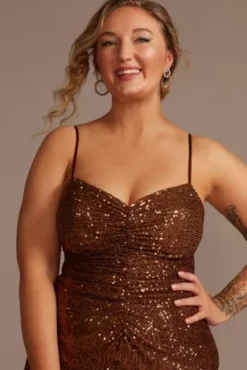 Knee-Length Sequin Sheath Dress With Back Slit -Blissful Brides Shop GS28013V1 TAWNY PARTY PROD7 062