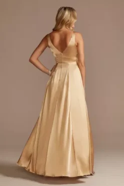 Charmeuse Tank V-Neck Bridesmaid Dress With Slit -Blissful Brides Shop GS290020 GOLDEN BM PROD7 086 back
