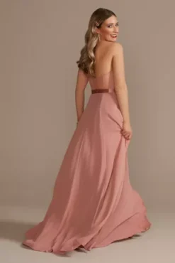 Georgette V-Wire Bridesmaid Dress With Corset Back -Blissful Brides Shop GS290021 DESERTCORAL BM PROD3 349