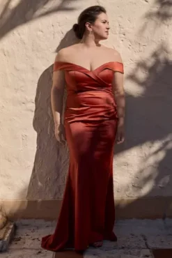 Satin Off-the-Shoulder Mermaid Bridesmaid Dress -Blissful Brides Shop GS290030 2 PDP Crop MAR23 1920x2880