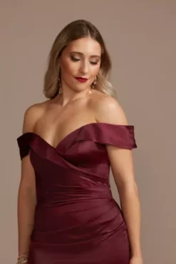 Satin Off-the-Shoulder Mermaid Bridesmaid Dress -Blissful Brides Shop GS290030 WINE BM PROD3 082