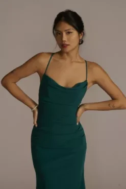 Stretch Crepe Cowl Neck Strappy Bridesmaid Dress -Blissful Brides Shop GS290054 GEM BM PROD11 155