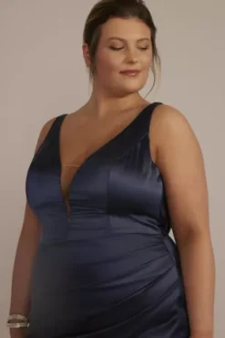 Stretch Satin Cowl Back Bridesmaid Dress -Blissful Brides Shop GS290094 MARINE BM PROD4 087 detail