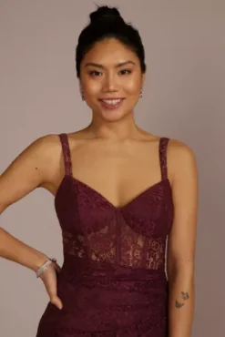 Lace Corset Bodice Bridesmaid Dress With Slit -Blissful Brides Shop GS290105 WINE BM PROD5 056