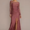 Long-Sleeve Lace Bridesmaid Dress With Slit -Blissful Brides Shop GS290111 CHIANTI BM PROD5 017