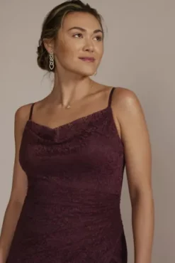 Lace Draped Cowl Neck Bridesmaid Dress -Blissful Brides Shop GS290114 WINE BM PROD5 080