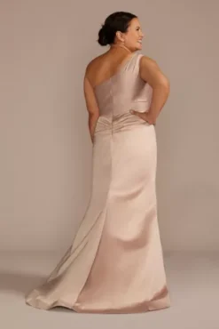 One-Shoulder Stretch Satin Bridesmaid Dress -Blissful Brides Shop GS290147 SAND BM PROD3 aa