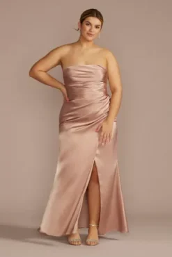 Strapless Charmeuse Bridesmaid Dress With Ruching -Blissful Brides Shop GS290150 SAND BM PROD3 a