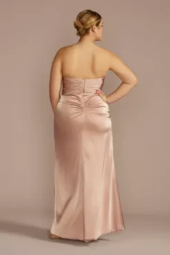 Strapless Charmeuse Bridesmaid Dress With Ruching -Blissful Brides Shop GS290150 SAND BM PROD3 aa