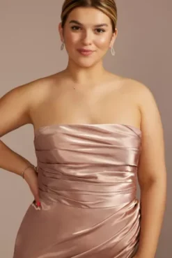 Strapless Charmeuse Bridesmaid Dress With Ruching -Blissful Brides Shop GS290150 SAND BM PROD3 aaa