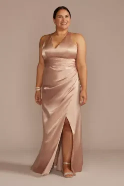 Charmeuse Bridesmaid Dress With Crisscross Back -Blissful Brides Shop GS290152 SAND BM PROD3 a