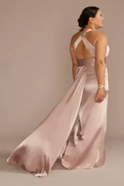 Charmeuse Bridesmaid Dress With Crisscross Back -Blissful Brides Shop GS290152 SAND BM PROD3 aa