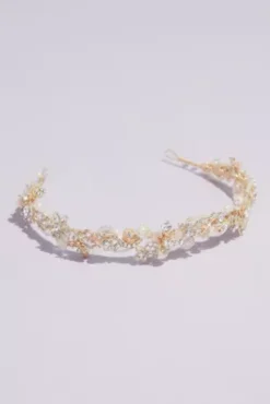 Gilded Floral Crystal Bead And Pearl Headband