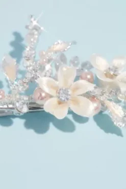 Ivory Floral Bead Pearl And Crystal Comb -Blissful Brides Shop H1077 MSILVER HP PROD4 002