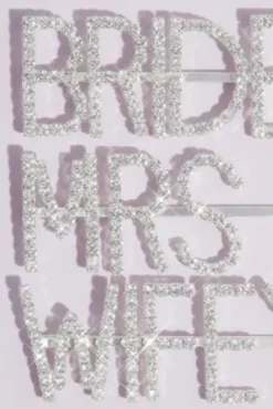 Pave Crystal Bride Mrs Wifey Barrette Set -Blissful Brides Shop H24073PS SILVER HP PROD11 005