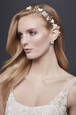3D Flower Ribbon-Tie Headband With Pearls -Blissful Brides Shop H8159 MROSEGOLD HP OM PROD3 005