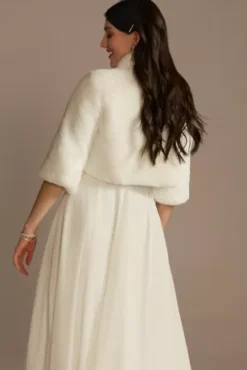 Faux Fur Open-Front Collared Jacket -Blissful Brides Shop HQ06W42 MIVORY BR OTWR PROD4 088