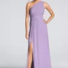 Long One-Shoulder Crinkle Chiffon Dress 2 Long One-Shoulder Crinkle Chiffon Dress -Blissful Brides Shop Image 4XLF18055 10672742 Hydrangea