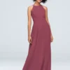 High-Neck Chiffon Bridesmaid Dress With Keyhole -Blissful Brides Shop Image 4XLF19953 11027439 Chianti