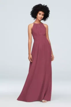 High-Neck Chiffon Bridesmaid Dress With Keyhole