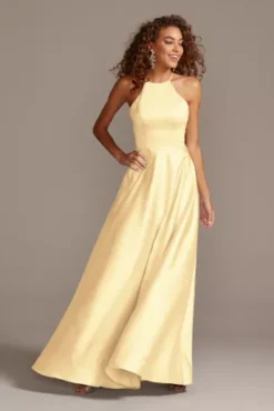 High-Neck Satin A-Line Bridesmaid Dress