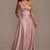 One Shoulder Satin A-Line Long Bridesmaid Dress -Blissful Brides Shop Image 4XLF20135 11357144 Quartz