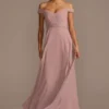 Off The Shoulder Full Skirt Bridesmaid Dress