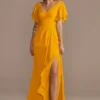Flutter Sleeve Bridesmaid Dress With Cascade -Blissful Brides Shop Image 4XLF20320 11386484 Marigold