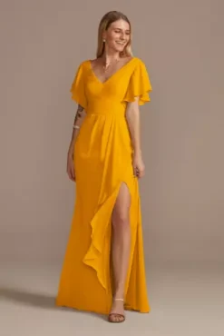 Flutter Sleeve Bridesmaid Dress With Cascade