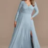 Lace Chiffon Long-Sleeve Long Bridesmaid Dress -Blissful Brides Shop Image 4XLF20359 11482342 DustyBlue