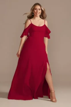 Cold-Shoulder Long Chiffon Bridesmaid Dress