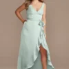 Crepe Satin Ruffle High-Low Bridesmaid Dress -Blissful Brides Shop Image 4XLF20378 11480335 DustySage