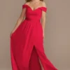 Off-Shoulder Crepe Charmeuse Bridesmaid Dress -Blissful Brides Shop Image 4XLF20380 11480688 Scarlet