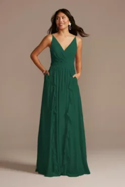 Chiffon Spaghetti Strap Ruffle Bridesmaid Dress