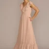 Chiffon Ruffle Boho Bridesmaid Dress 1 Chiffon Ruffle Boho Bridesmaid Dress -Blissful Brides Shop Image 4XLF20586 11580111 Sand