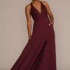 Halter Lace And Georgette Bridesmaid Dress 2 Halter Lace And Georgette Bridesmaid Dress -Blissful Brides Shop Image 4XLGS290070 11551848 Wine