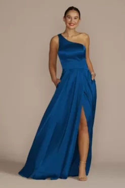 One-Shoulder Draped Charmeuse Bridesmaid Dress
