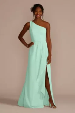 Chiffon One-Shoulder Bridesmaid Dress With Cascade