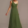 Full Skirt Bridesmaid Dress With One Shoulder -Blissful Brides Shop Image F20062 11233900 MartiniOlive