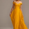 Off-Shoulder Satin A-Line Bridesmaid Dress -Blissful Brides Shop Image F20134 11289572 Marigold