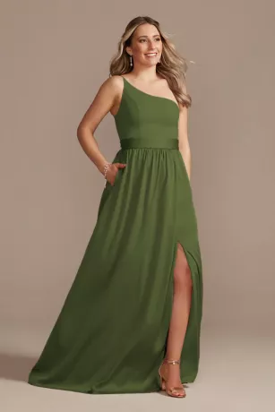 One-Shoulder Long Crepe Charmeuse Bridesmaid Dress 3 One-Shoulder Long Crepe Charmeuse Bridesmaid Dress