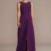 Stretch Lace Chiffon Sleeveless Bridesmaid Dress -Blissful Brides Shop Image F20465 11514744 Plum
