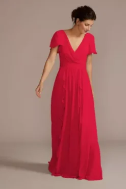 Chiffon Flutter Sleeve Ruffle Bridesmaid Dress