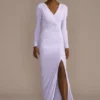 Long Sleeve Ruched Jersey Sheath Bridesmaid Dress -Blissful Brides Shop Image F20681 11632838 Iris