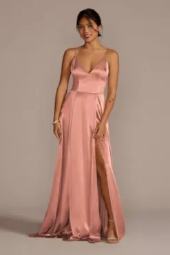 Charmeuse Deep V-Neck A-Line Bridesmaid Dress